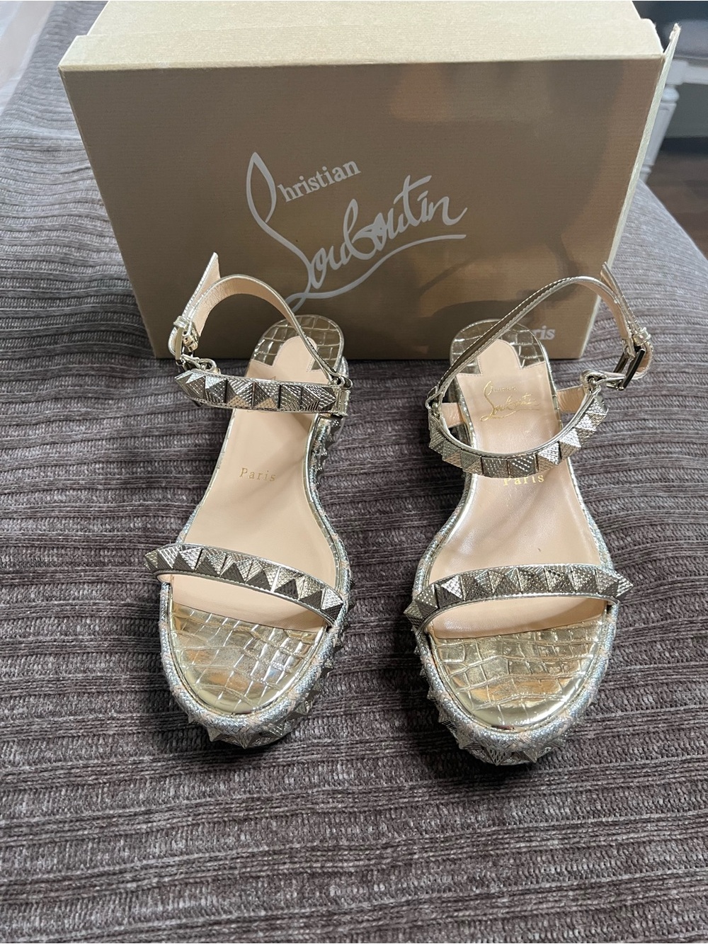Christian Louboutin Metallic Gold Studded Leather Sandals